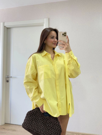 Yakalı Yandan Yırtmaçlı Gömlek - Sarı - 3