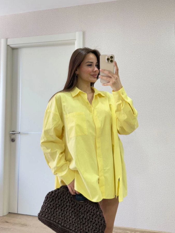 Yakalı Yandan Yırtmaçlı Gömlek - Sarı - 3