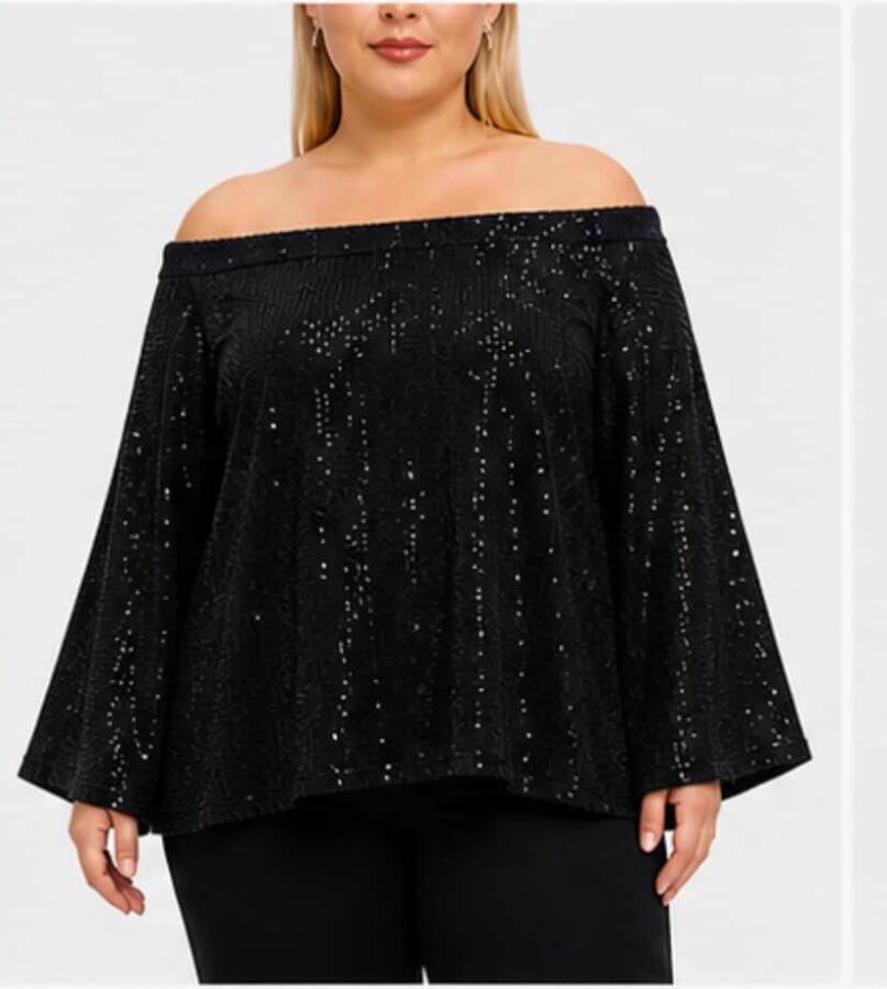 Yakası lastikli Kolları Volanlı Pul Payet Rahat KEsim Bluz Tunik ND4045 - 1