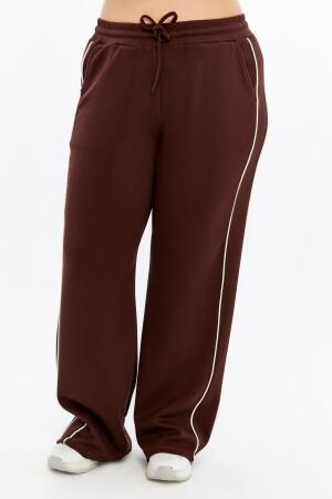 Yanları Çift Şeritli Beli Lastikli Büyük Beden Eşofman Altı Kahve - RMG (1)