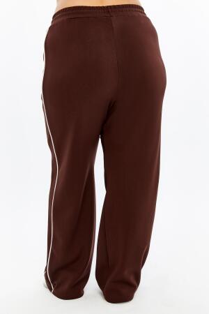 Yanları Çift Şeritli Beli Lastikli Büyük Beden Eşofman Altı Kahve - 6