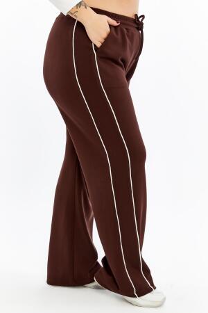 Yanları Çift Şeritli Beli Lastikli Büyük Beden Eşofman Altı Kahve - RMG