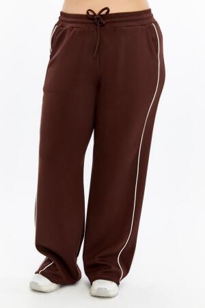 Yanları Çift Şeritli Beli Lastikli Büyük Beden Eşofman Altı Kahve - RMG (1)