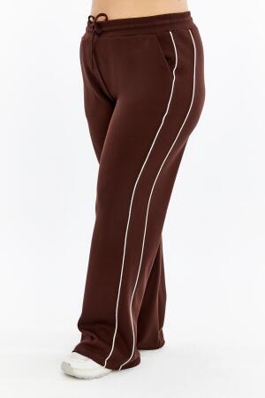 Yanları Çift Şeritli Beli Lastikli Büyük Beden Eşofman Altı Kahve - 5