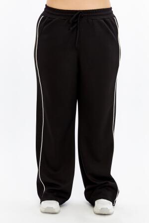 Yanları Çift Şeritli Beli Lastikli Büyük Beden Eşofman Altı Siyah - RMG (1)