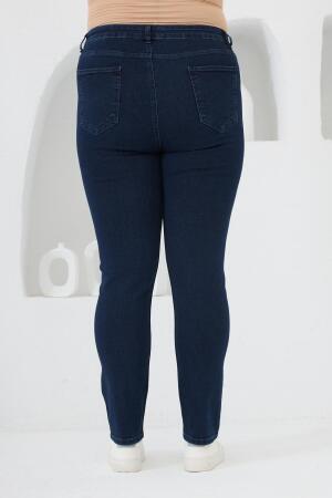 Yanları Taş Baskılı Büyük Beden Kot Pantolon Lacivert - 4