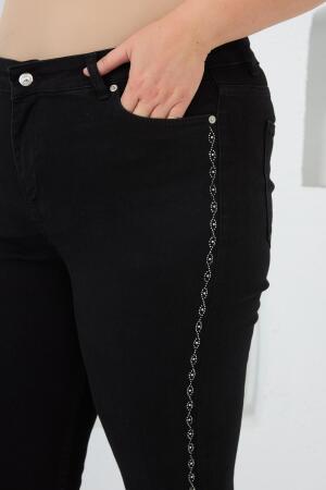 Yanları Taş Baskılı Büyük Beden Kot Pantolon Siyah - RMG (1)