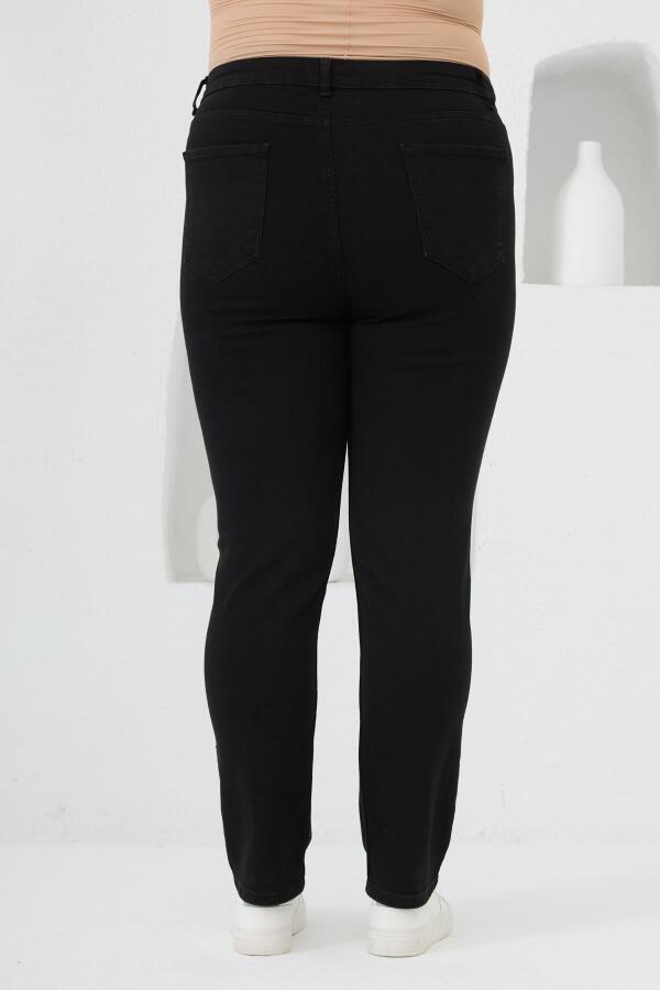 Yanları Taş Baskılı Büyük Beden Kot Pantolon Siyah - 6