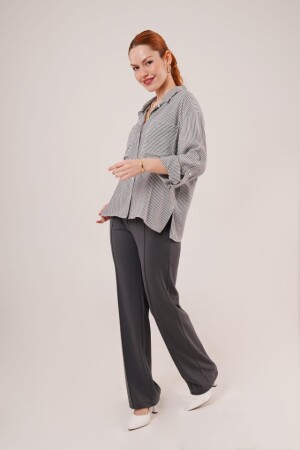 Yarasa Kol Çizgili Cep Detaylı Gri Gömlek - ANGELINO BuyukBedeniz (1)