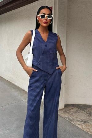 Yeleği Çapraz Detay Düğmeli Cepli Yelekli Takım 10150 - 5