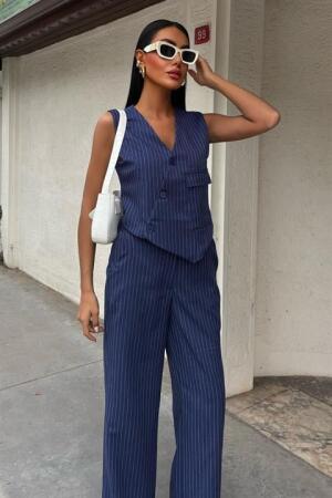 Yeleği Çapraz Detay Düğmeli Cepli Yelekli Takım 10150 - 6