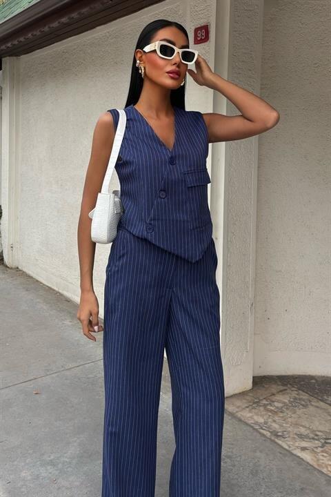 Yeleği Çapraz Detay Düğmeli Cepli Yelekli Takım 10150 - 6