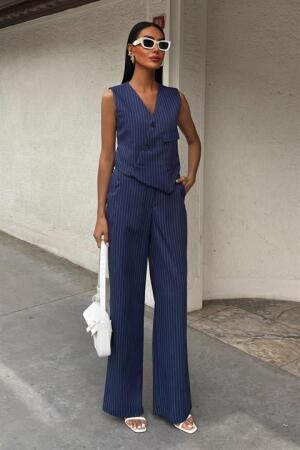 Yeleği Çapraz Detay Düğmeli Cepli Yelekli Takım 10150 - ANGELINO BuyukBedeniz