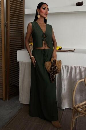 Yelek Önden Bağlamalı Uzun Etekli Takım 10192 - ANGELINO BuyukBedeniz