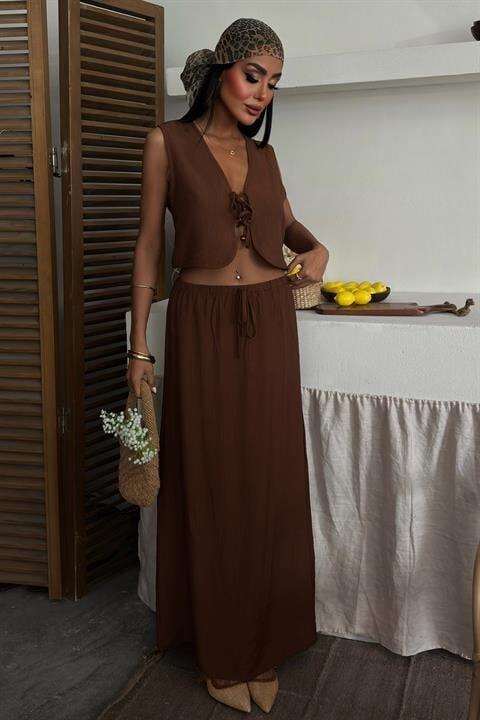 Yelek Önden Bağlamalı Uzun Etekli Takım 10192 - 1