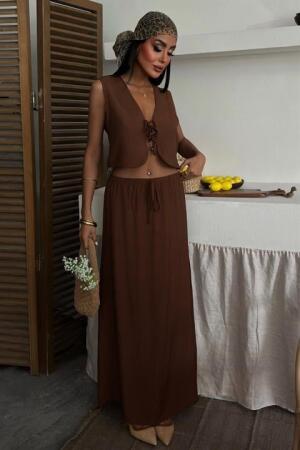 Yelek Önden Bağlamalı Uzun Etekli Takım 10192 - ANGELINO BuyukBedeniz