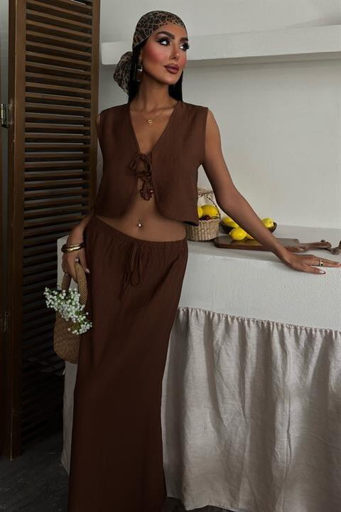 Yelek Önden Bağlamalı Uzun Etekli Takım 10192 - 7