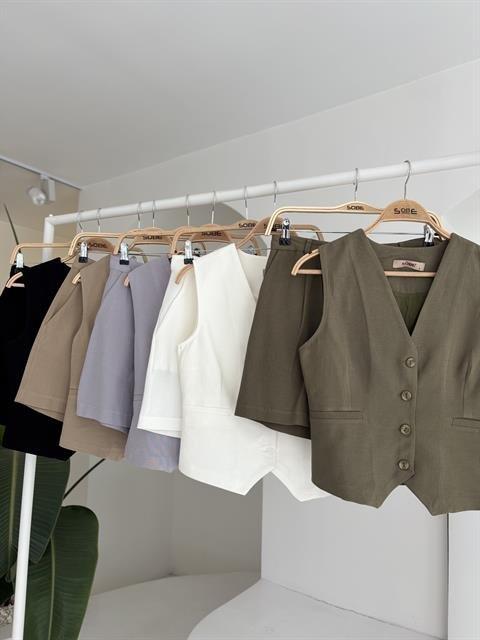 Yelek Şort Flamlı Keten Takım 10133-17 - 8