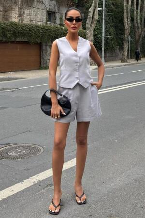 Yelek Şort Flamlı Keten Takım 10133-17 - ANGELINO BuyukBedeniz (1)