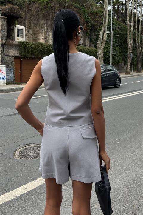 Yelek Şort Flamlı Keten Takım 10133-17 - 4