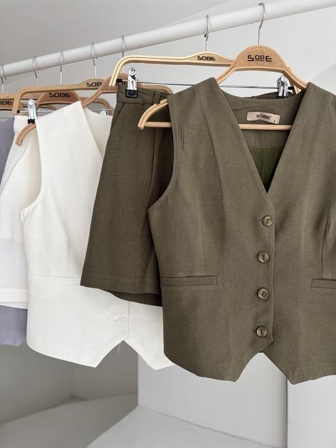 Yelek Şort Flamlı Keten Takım 10133-17 - 9