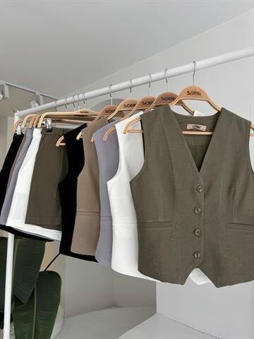 Yelek Şort Flamlı Keten Takım 10133-17 - 10