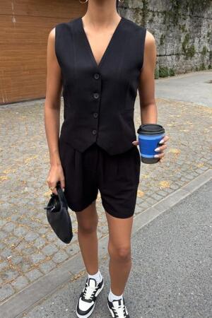 Yelek Şort Flamlı Keten Takım 10133-17 - 5