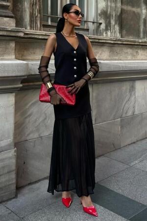 Yelek Ve Pilise Etekli Premium Takım 10096 - ANGELINO BuyukBedeniz