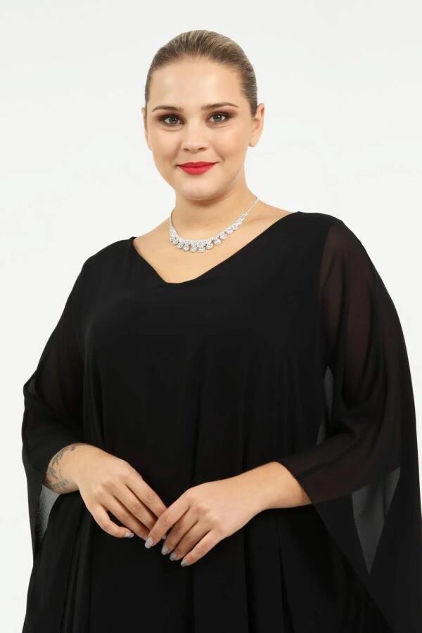 Kadın İçi Bol Kesim Esnek Dışı Pelerin Panço Şifon Abiye Elbise KL8066 - 5