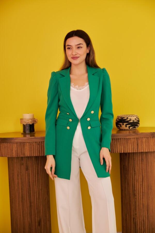 Yeşil Blazer Düğmeli Ceket - 1