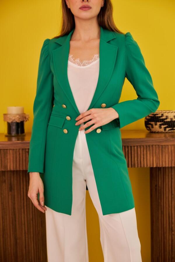 Yeşil Blazer Düğmeli Ceket - 3