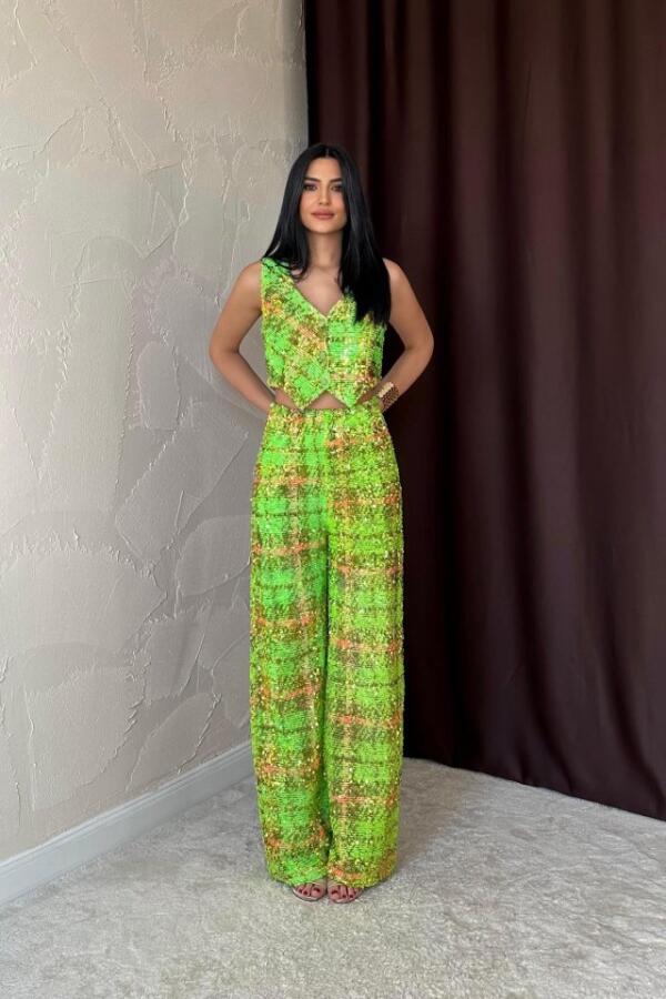 Yeşil Pullu Yelek Ve Pantolon Takım - 2