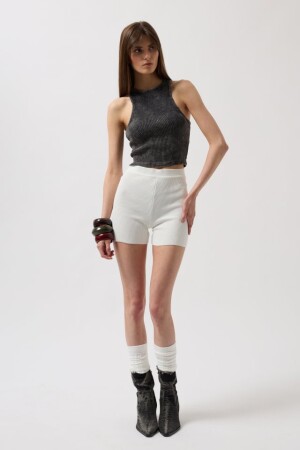 Yıkamalı Halter Yaka Crop Bluz - 2