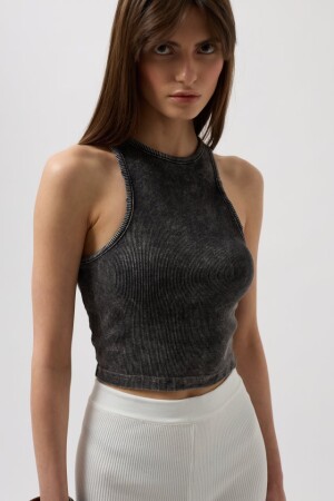 Yıkamalı Halter Yaka Crop Bluz - 3