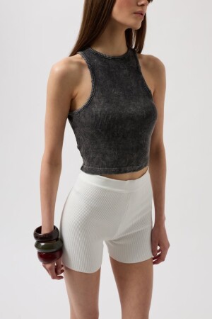 Yıkamalı Halter Yaka Crop Bluz - 4