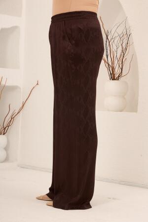 Yılan Desenli Beli Lastikli Kadın Büyük Beden Bol Paça Pantolon Kahve - 3