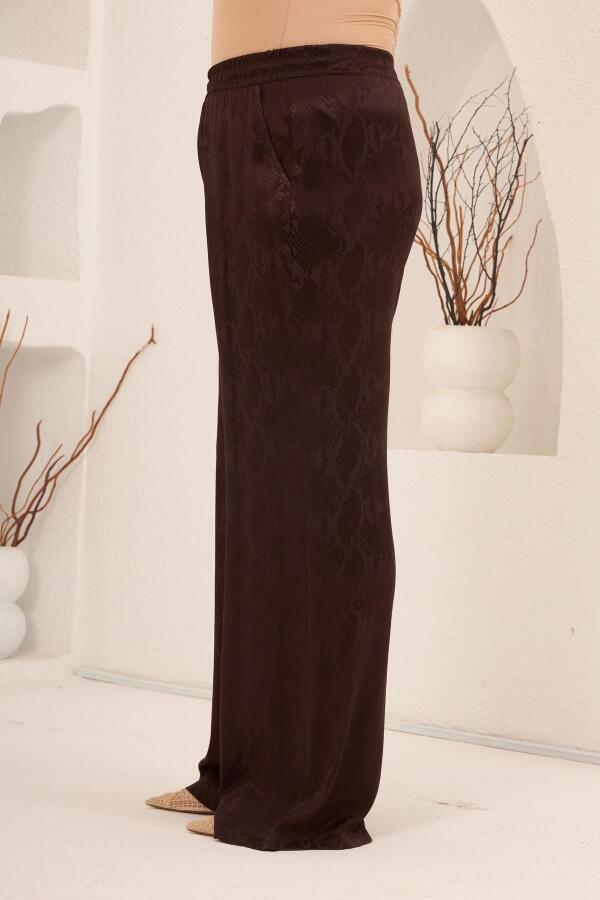 Yılan Desenli Beli Lastikli Kadın Büyük Beden Bol Paça Pantolon Kahve - 3