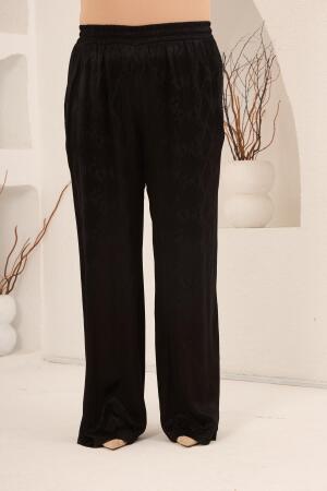 Yılan Desenli Beli Lastikli Kadın Büyük Beden Bol Paça Pantolon Siyah - RMG