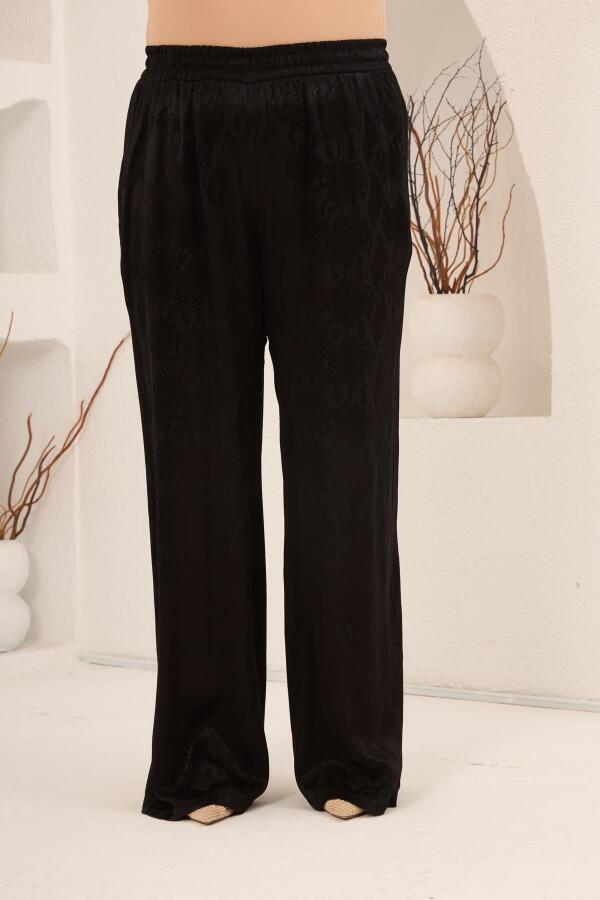 Yılan Desenli Beli Lastikli Kadın Büyük Beden Bol Paça Pantolon Siyah - 1