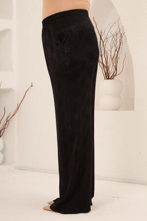 Yılan Desenli Beli Lastikli Kadın Büyük Beden Bol Paça Pantolon Siyah - 3