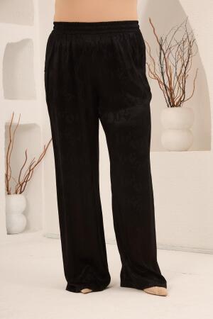 Yılan Desenli Beli Lastikli Kadın Büyük Beden Bol Paça Pantolon Siyah - 4