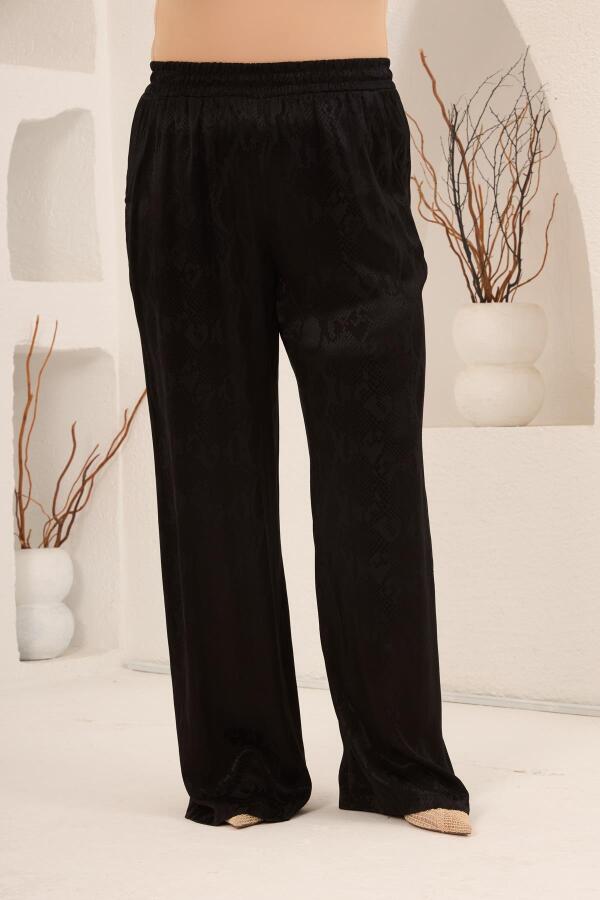 Yılan Desenli Beli Lastikli Kadın Büyük Beden Bol Paça Pantolon Siyah - 4