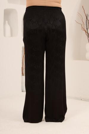 Yılan Desenli Beli Lastikli Kadın Büyük Beden Bol Paça Pantolon Siyah - 6