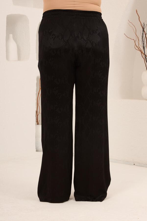 Yılan Desenli Beli Lastikli Kadın Büyük Beden Bol Paça Pantolon Siyah - 6
