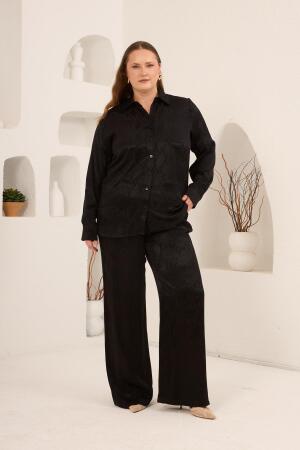 Yılan Desenli Beli Lastikli Kadın Büyük Beden Bol Paça Pantolon Siyah - 7