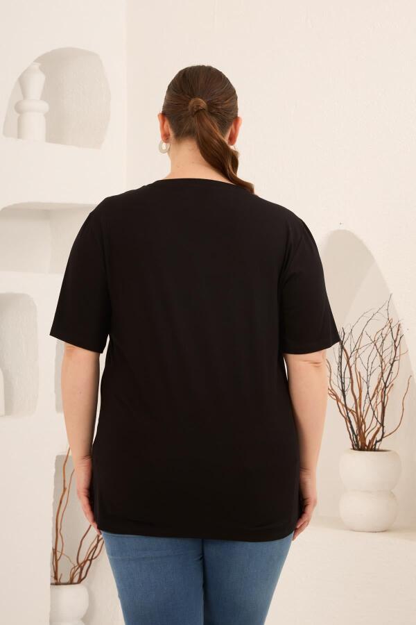 Yıldız Aplikeli Kadın Büyük Beden Tişört Siyah - 6