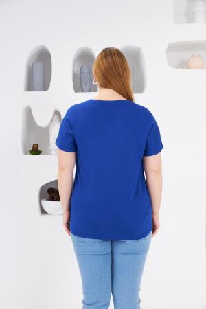 Yıldız Taş Baskılı Büyük Beden Tişört Saks - 5