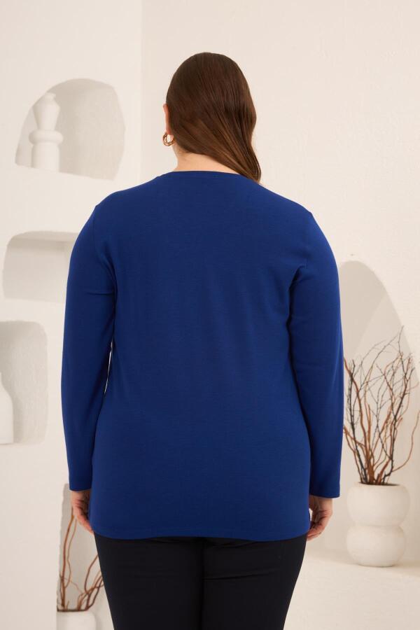 Yırtmaç Detaylı Bisiklet Yaka Kadın Büyük Beden Basic Triko Saks - 6