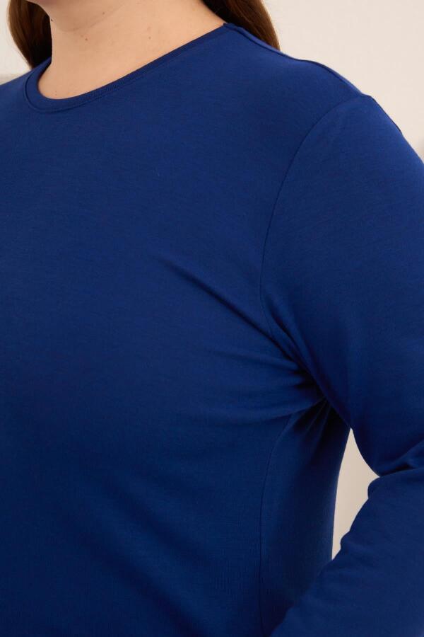 Yırtmaç Detaylı Bisiklet Yaka Kadın Büyük Beden Basic Triko Saks - 2