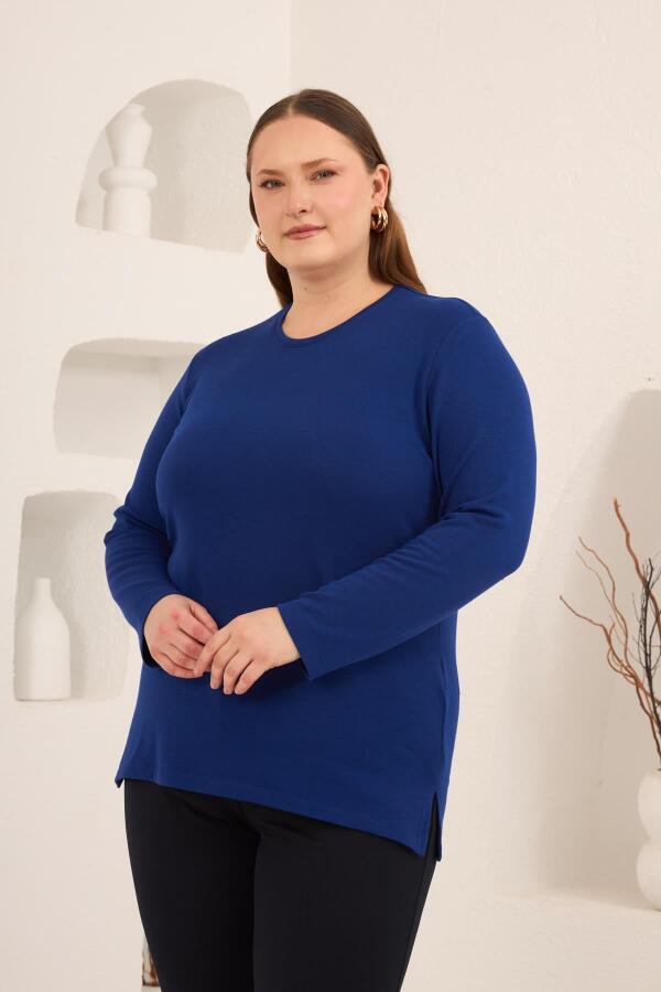 Yırtmaç Detaylı Bisiklet Yaka Kadın Büyük Beden Basic Triko Saks - 4